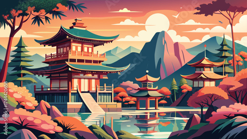 The Historic Monuments of Ancient Kyoto in Japan display serene temples, stone gardens, and wooden pavilions surrounded by seasonal beauty, blending spiritual harmony with centuries of refined Japanes
