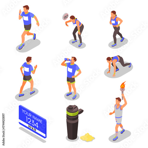 Active People Performing Sports and Fitness Activities Like Running, Drinking Water, and Torch Relay