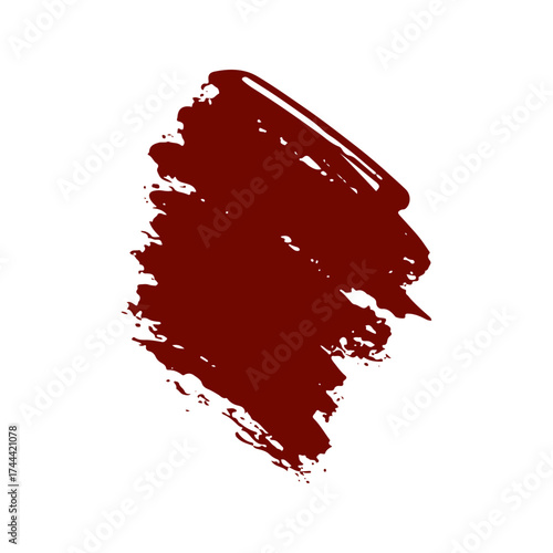 Abstract dark red brush stroke isolated on white background, grunge paint splatter effect