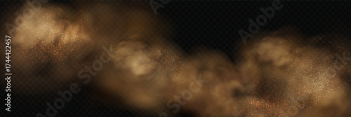 Brown dune explosion with swirling yellow sand, dirt clusters and textured wind effect.