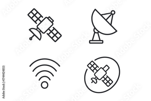 Satellite and communication icons collection: signal, wi-fi, antenna