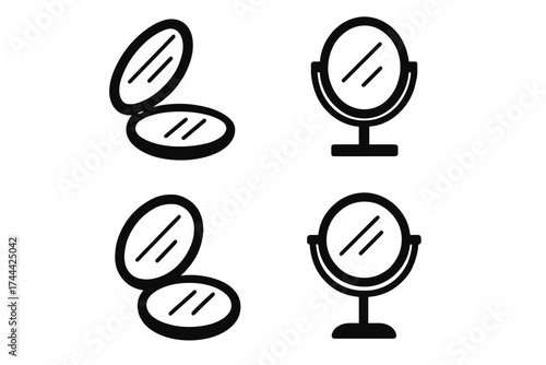 Set of compact and standing mirror icons in black and white
