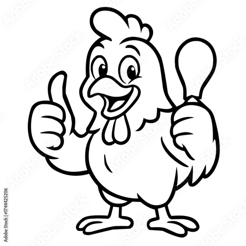 Vector for coloring, cute chicken mascot