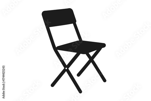 Black folding chair silhouette on white background