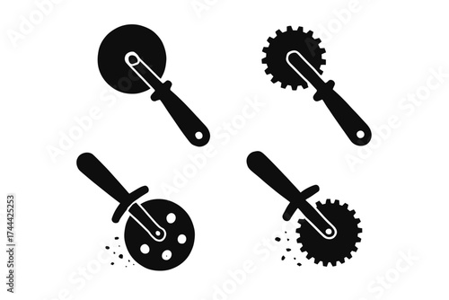 Various pizza cutter icons set with different blades