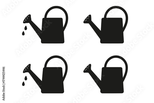 Silhouette watering cans with dripping water variations in four designs