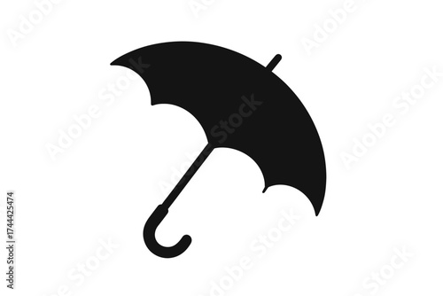 Black silhouette of an open umbrella on white background