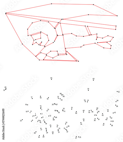 Hang glider flight. Connect the dots educational drawing game. Dot to dot by numbers puzzle. Google Font Fira Sans Condensed.