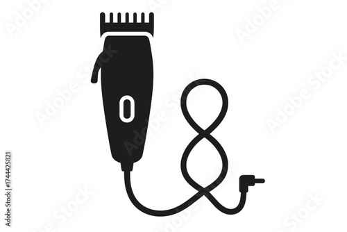 Silhouette of electric hair clipper with cord on white background