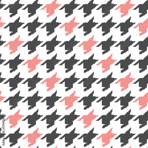 Geometric houndstooth black and white seamless pattern with pied-de-poule ornament. Monochrome graphic design. Modern minimalist stylish squared background. Vector chequered motif for fabric, textile.