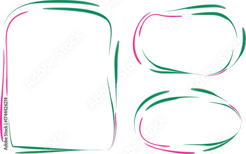 green pink colorful decorative sketched art line frames