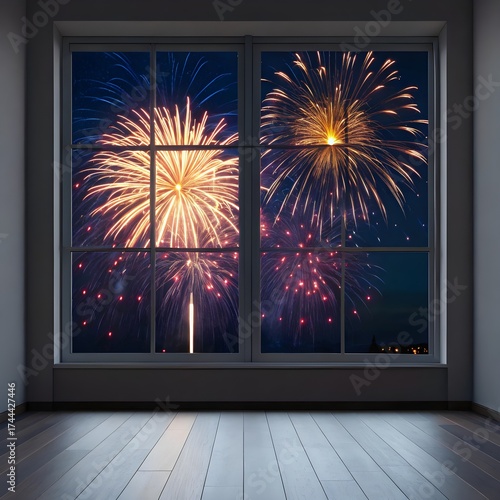 Fireworks Night View Through Window