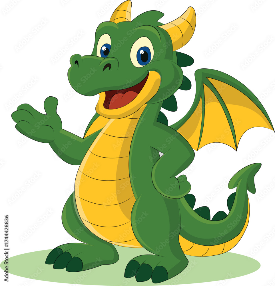Fototapeta premium Cute Green Cartoon Dragon Vector Illustration