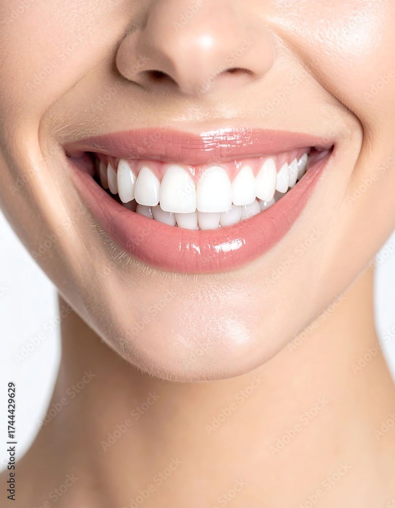 Obraz premium Close-up of a smiling woman's healthy and white teeth