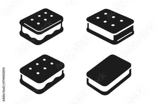 Black and white ice cream sandwich icons in four unique styles