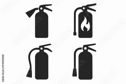 Set of fire extinguisher icons in various styles and design variations
