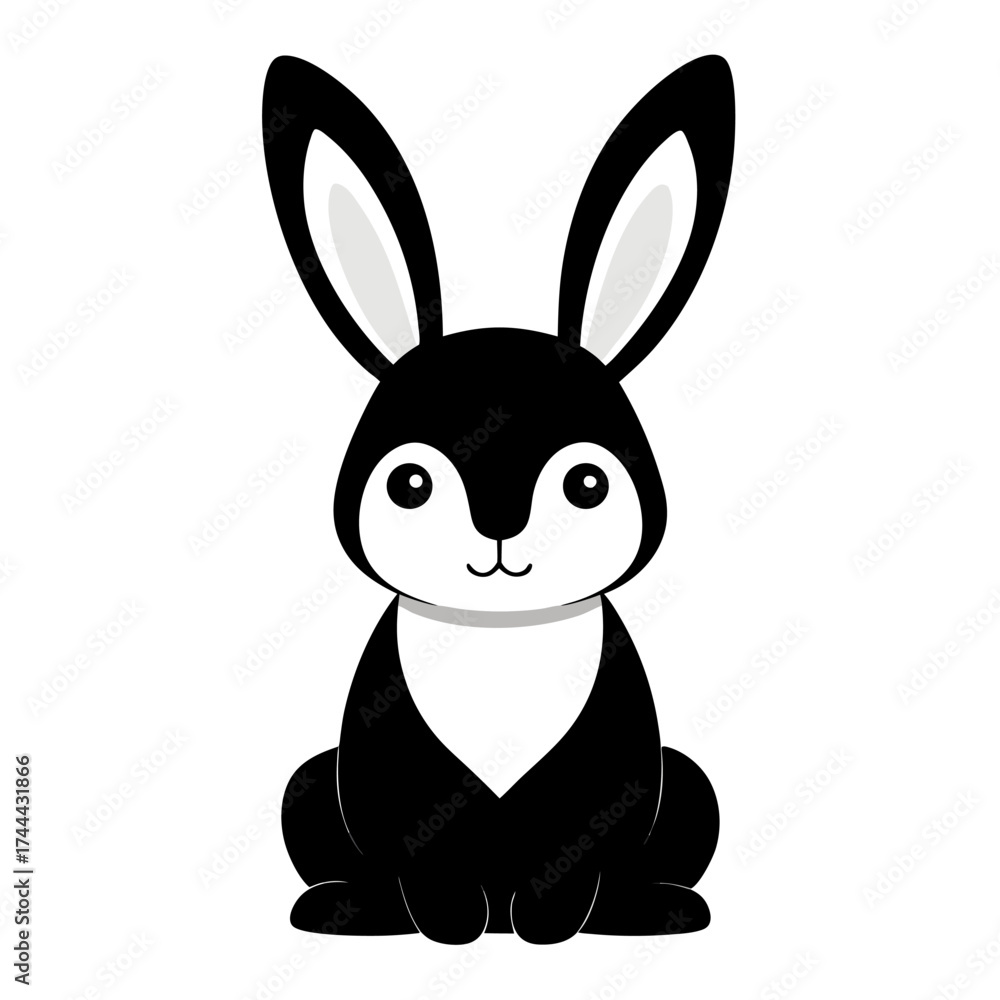 Obraz premium A cute bunny with big ears black and white vector on white background.