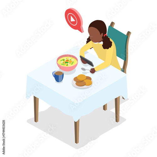 3D Isometric Flat Vector Illustration of Children Gadget Addiction, Kids Online Entertainment. Item 3