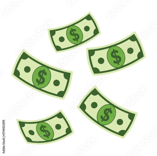 Money Bills Floating Down - dollar currency finance wealth earning investment green paper