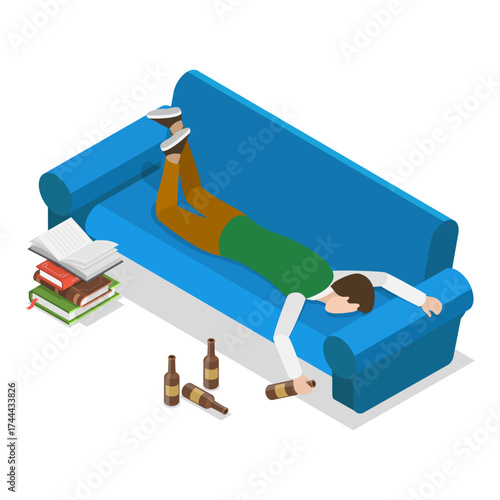3D Isometric Flat Vector Illustration of Teenagers Bad Habits, Unhealthy Lifestyle. Item 2