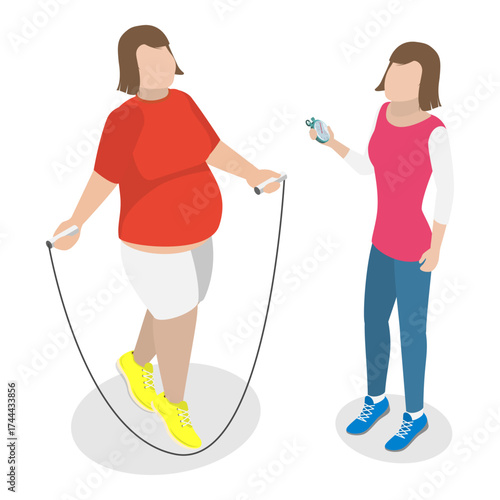 3D Isometric Flat Vector Illustration of Healthy and Active Lifestyle, Get In Shape With A Personal Fitness Coach. Item 2