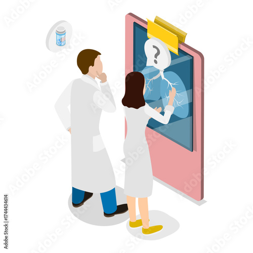 3D Isometric Flat Vector Illustration of Pneumonia Disease, Tuberculosis, Lungs Healthcare. Item 2
