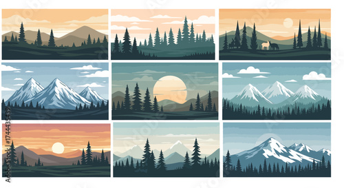 collage of mountains and trees