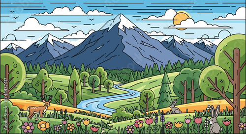 landscape with mountains and river 