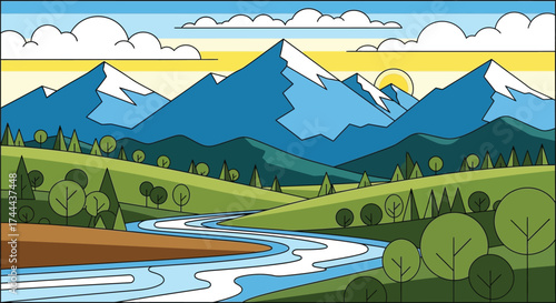 landscape with mountains and river