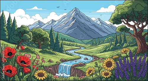 landscape with mountains and trees