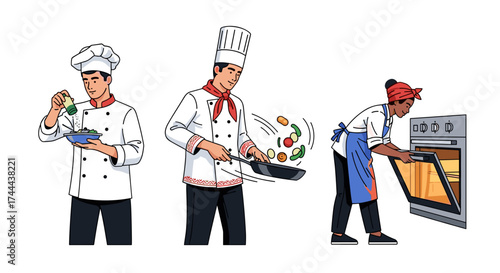 Skilled chefs expertly prepare delicious meals in a professional kitchen environment, showcasing culinary artistry and dedication.