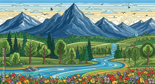 landscape with lake and mountains