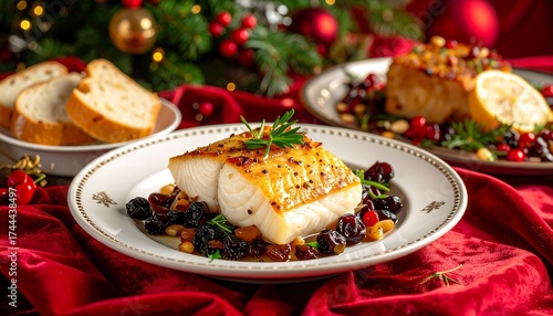 Baked cod fillet, holiday side dish, festive meal