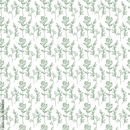 Seamless floral pattern with delicate leaves and berries design element