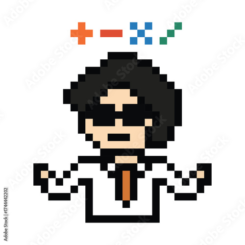 Cartoon pixel art cartoon 8bit character business man businessman smart graph work game decoration business 8 bit male career smart character game vector.