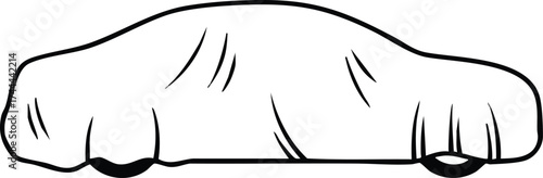 Car covered with cloth vector illustration showing vehicle protection and concealment concept for transport and storage use 