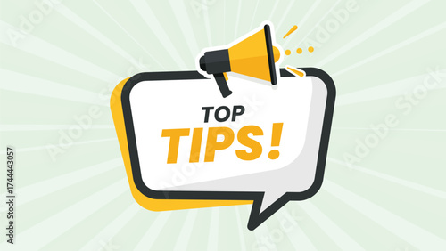 Top Tips Advice Guidance Information Announcement Promotion with Megaphone Speaker Icon for Best Practices