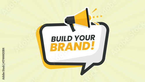 Build Your Brand Marketing Identity Strategy Announcement with Megaphone Speaker Icon for Business Development
