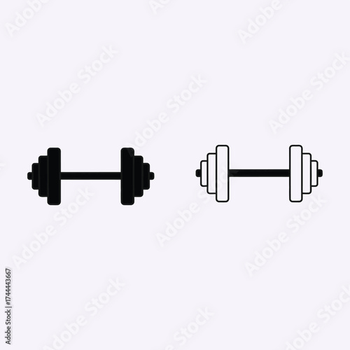 Simple vector icons of dumbbells for fitness and health graphics