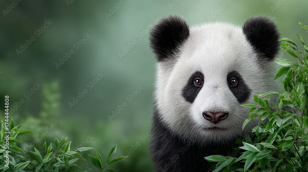 Obraz premium Giant Panda Eating Bamboo in Lush Forest