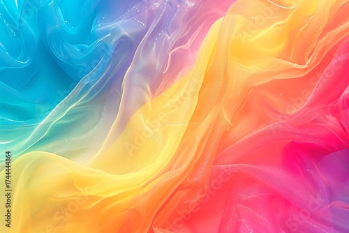 Colorful Flowing Fabric with Sparkles, Pink, Orange, Yellow, and Blue Hues, Magical Ethereal Design
