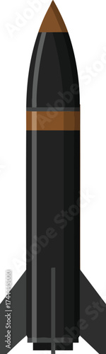 Black and brown missile vector illustration with fins and pointed tip for technology and military design