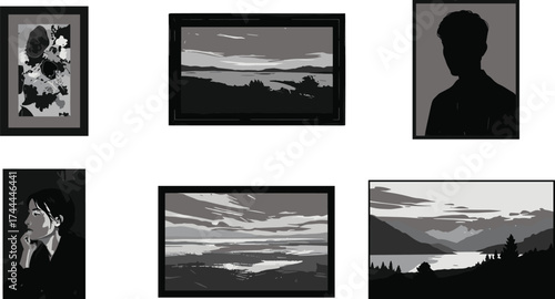 Framed wall art, abstract painting design, black and white landscape, portrait artwork, floral still life, vintage decorative element, artistic gallery collection