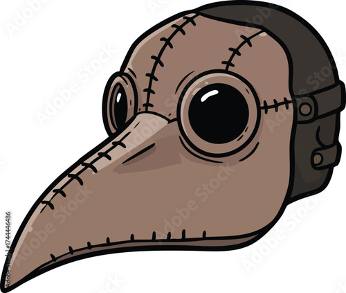 Vintage plague doctor mask with stitched leather and round glass eye pieces illustration