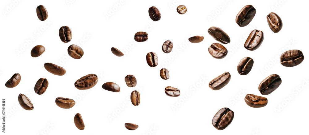 Obraz premium PNG Floating aromatic coffee beans, element set on transparent background