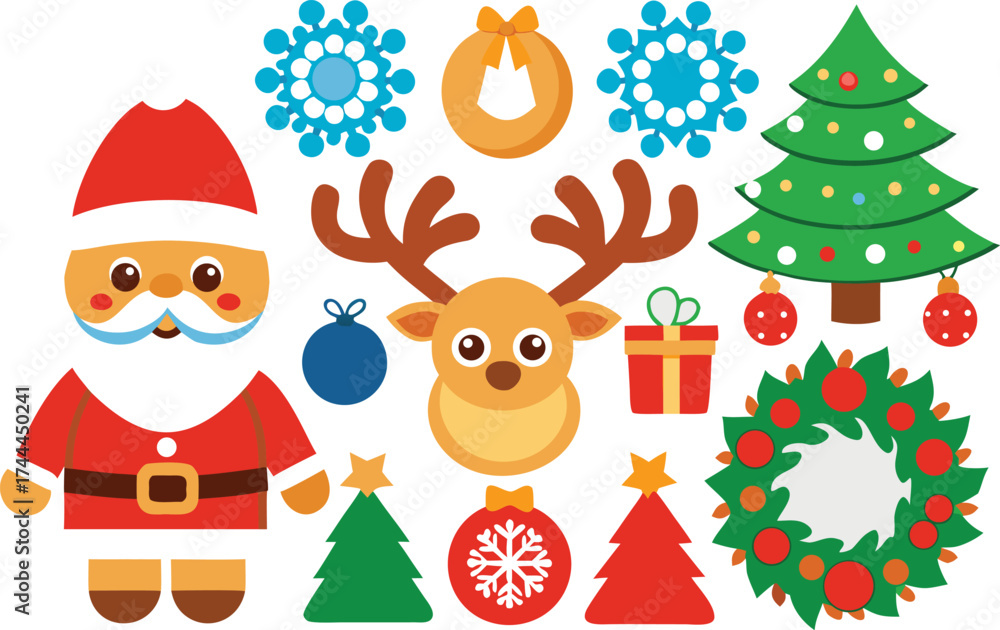 Fototapeta premium Festive christmas vector bundle with santa claus and reindeer illustration isolated on transparent background