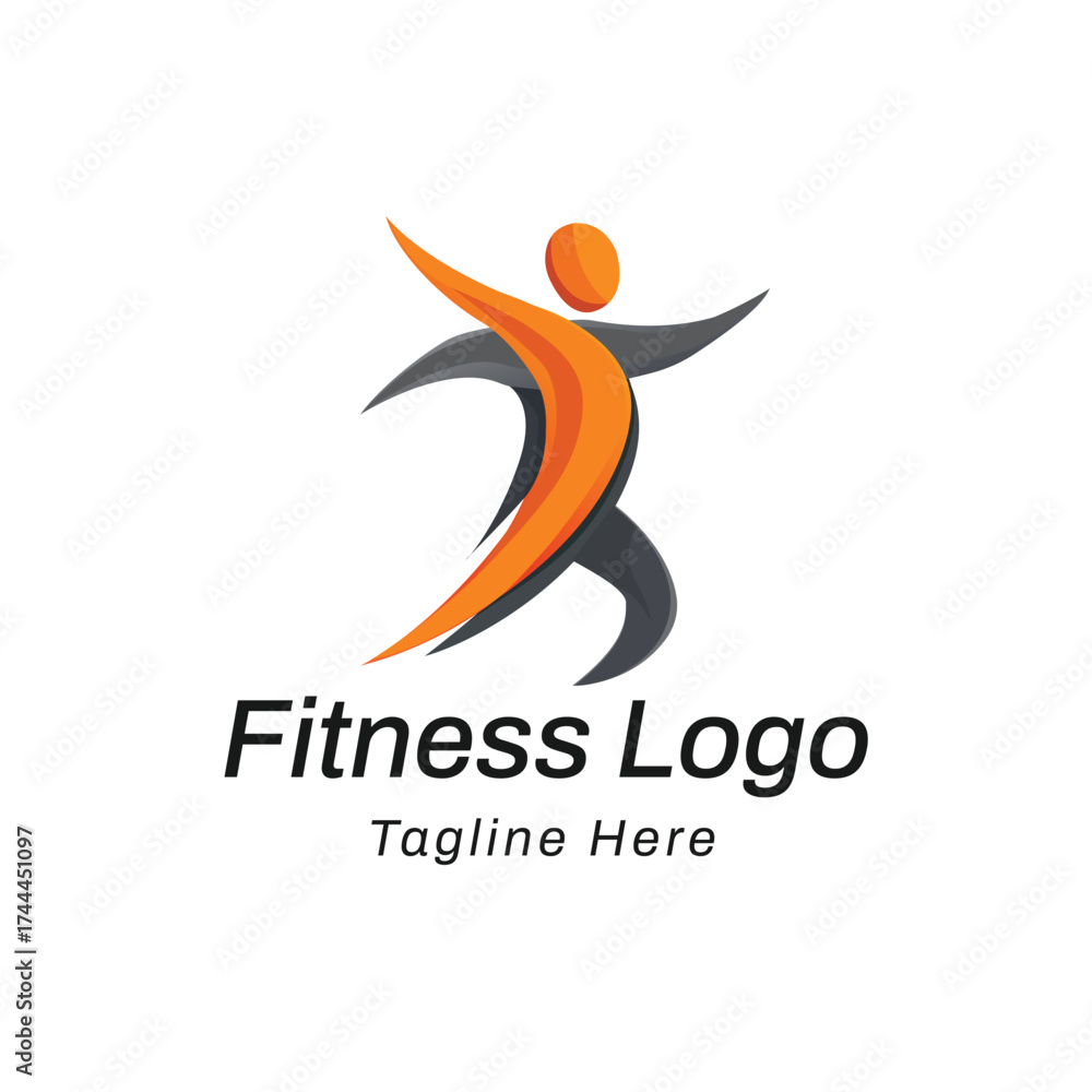 Fototapeta premium Abstract Fitness Human Figure in Black and Orange Logo Vector Template