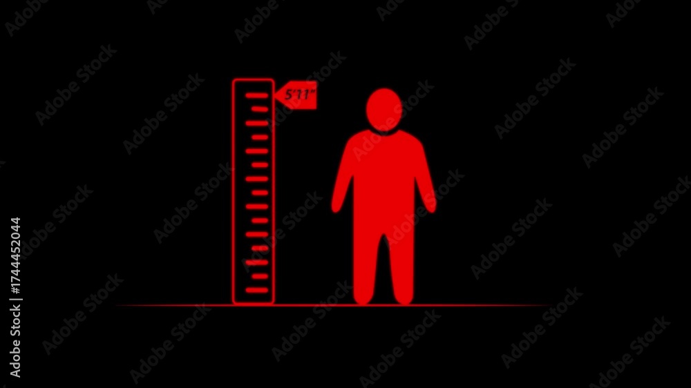 Measuring height body icon, man tall scale measuring animation ...