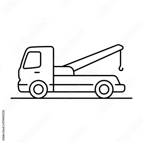 Tow truck icon. Black outline linear silhouette. Editable strokes. Side view. Vector simple flat graphic illustration. Isolated object on a white background.