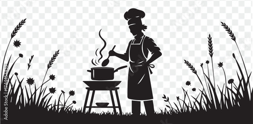 Chef Cooking Outdoors in Nature Silhouette